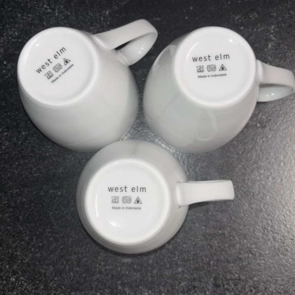 West Elm White Coffee Mugs Cups Set Of 3 Tea 4.25